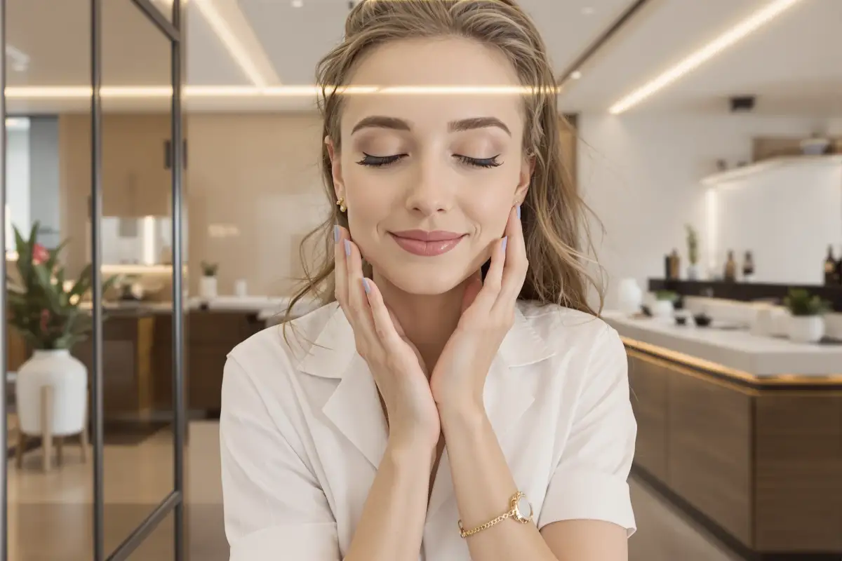 Donna sorridente dopo il trattamento dei capelli in clinica