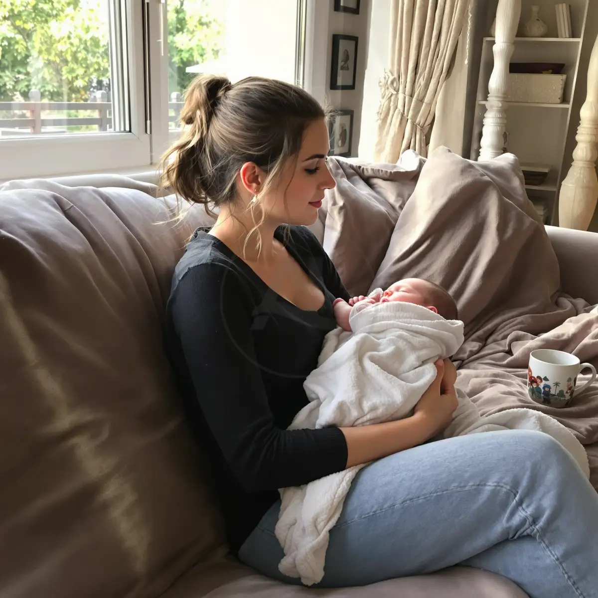 Neomamma con il suo bambino pochi mesi dopo il parto