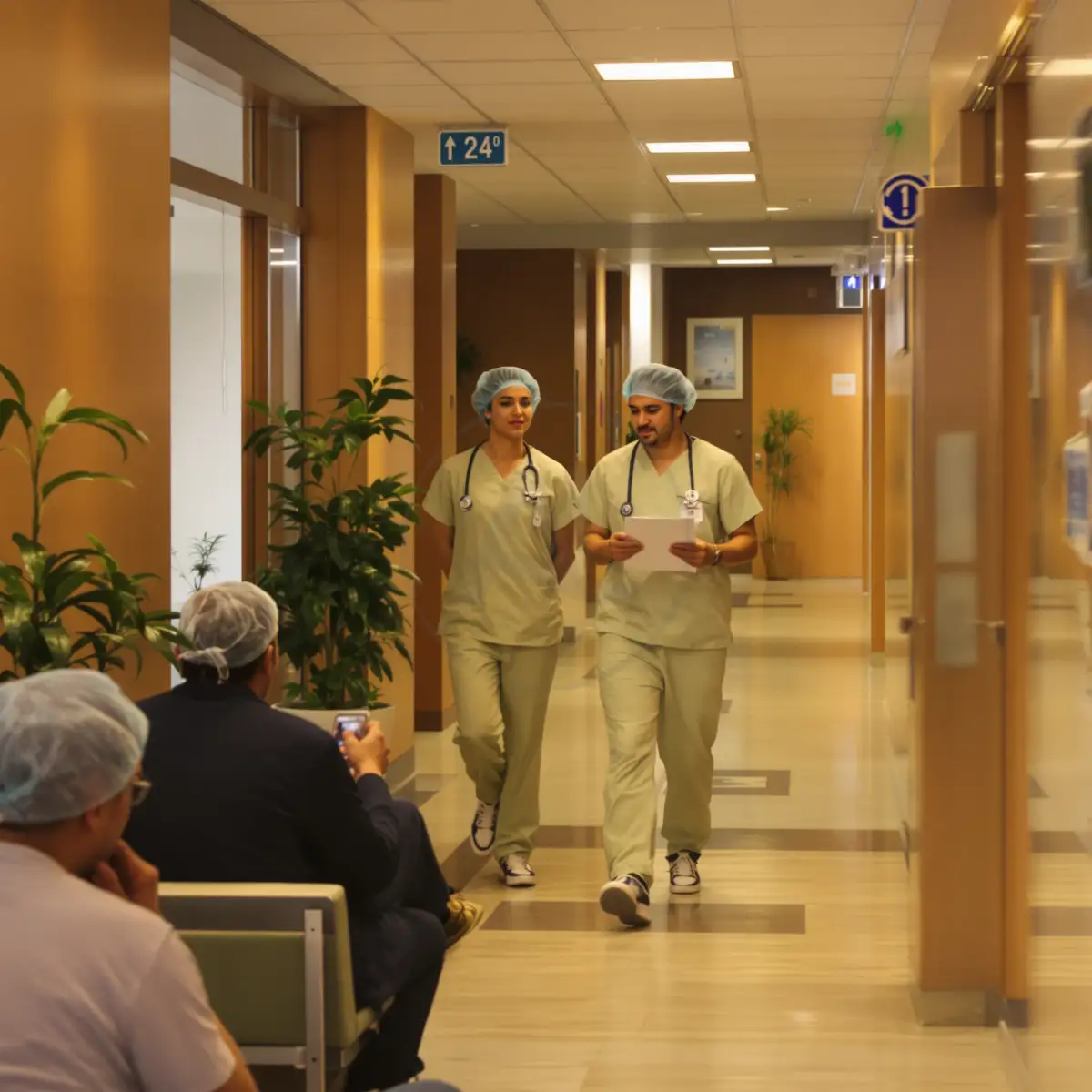 Corridor of a modern hair clinic with medical staff on duty
