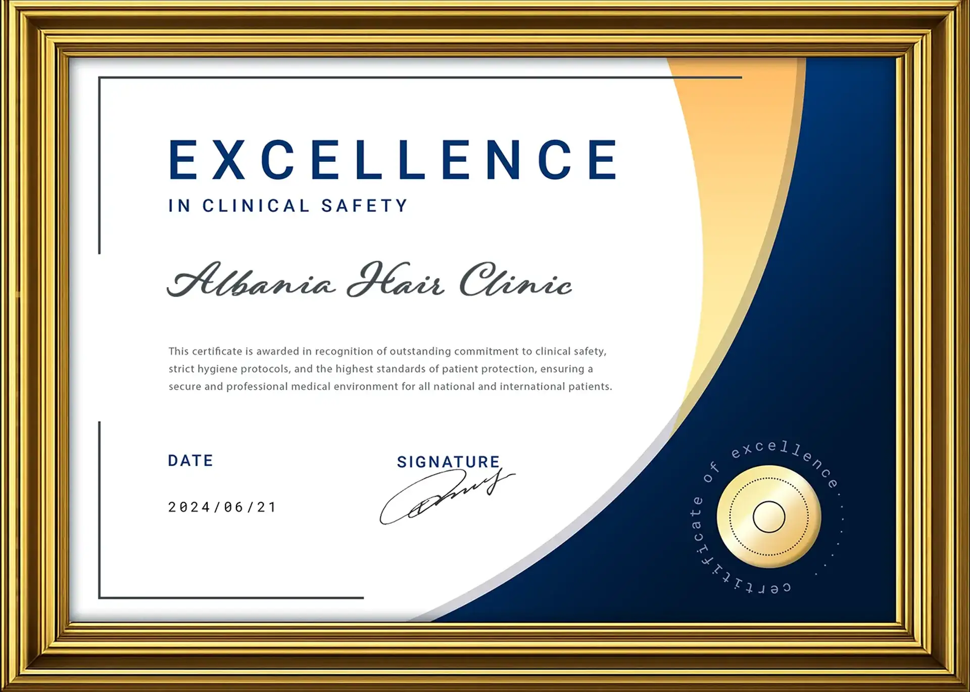 Certifikata e Klinikës së Flokëve në Shqipëri